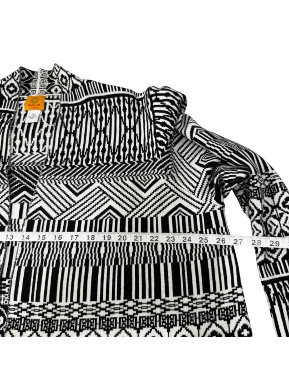 Ruby Rd Women Black&White Open Front Cardigan Sweater 2X Heavy Knit Cotton Blend